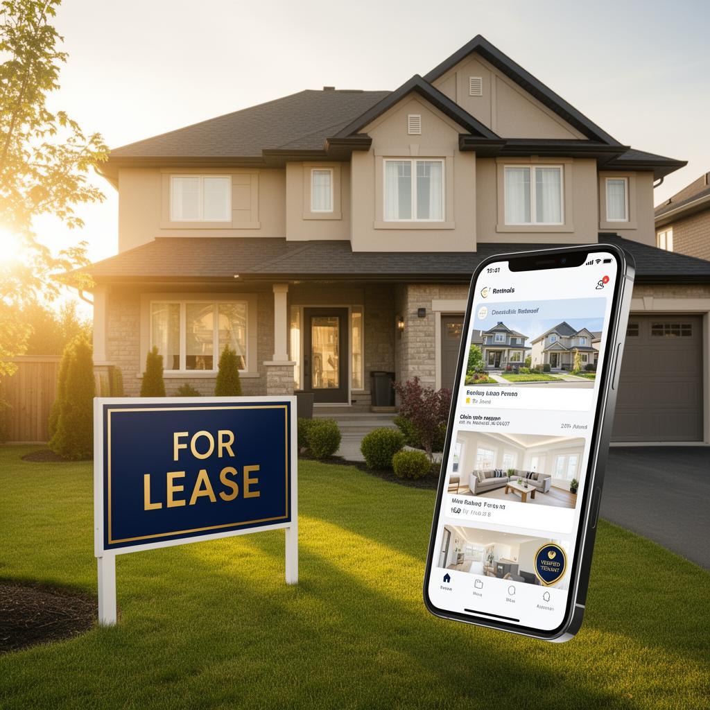 For Lease sign in front of a Canadian home with the Ohmer rental app