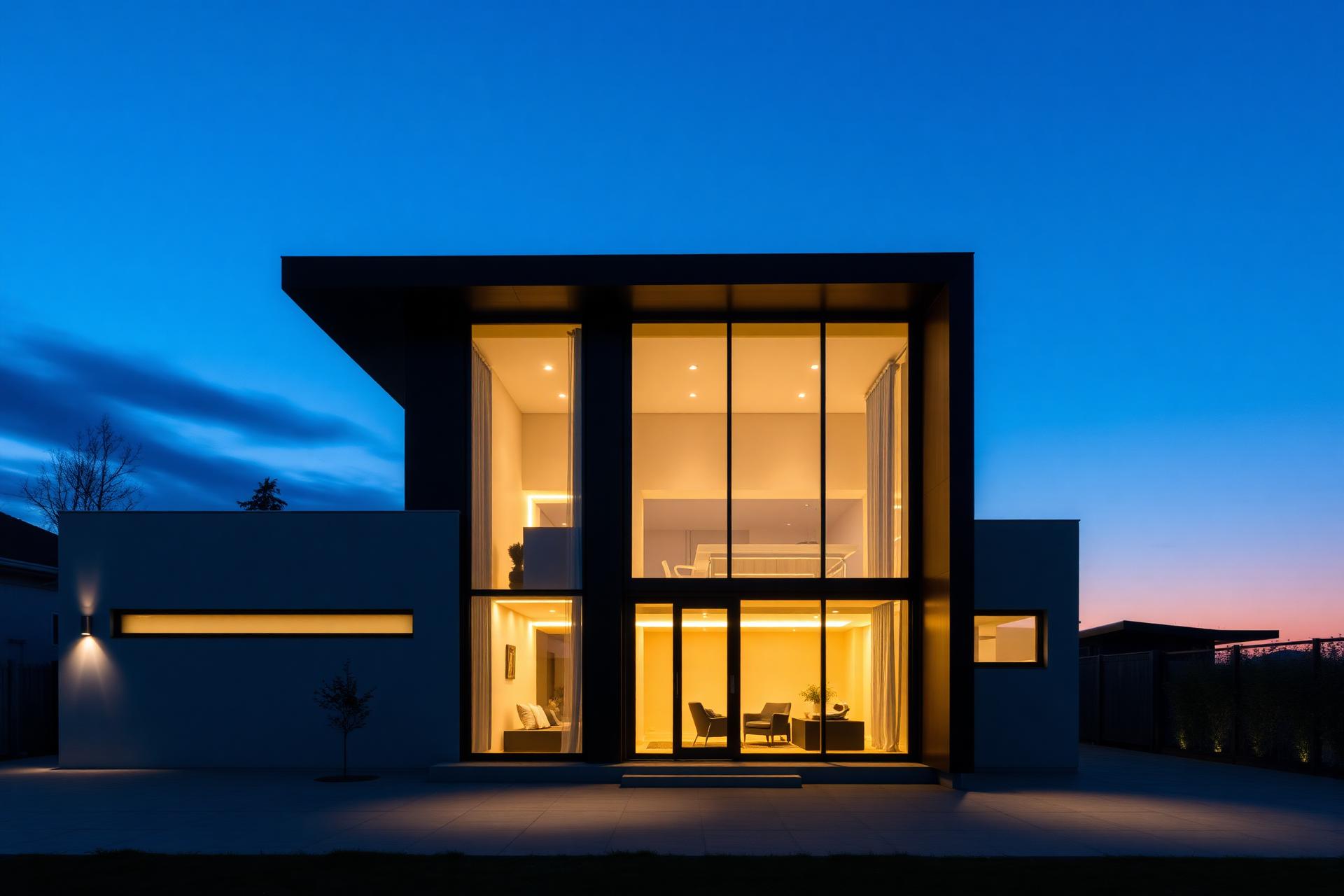 Modern luxury home at twilight